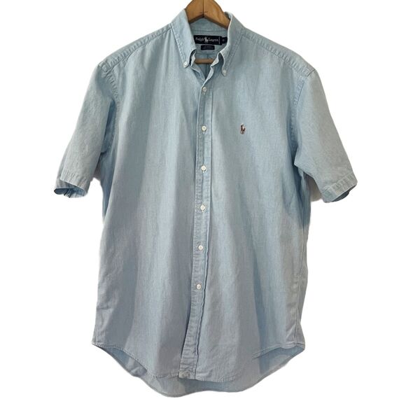 Ralph Lauren Blaire Light Wash Chambray Button Front Shirt Short Sleeves Medium - Picture 4 of 8